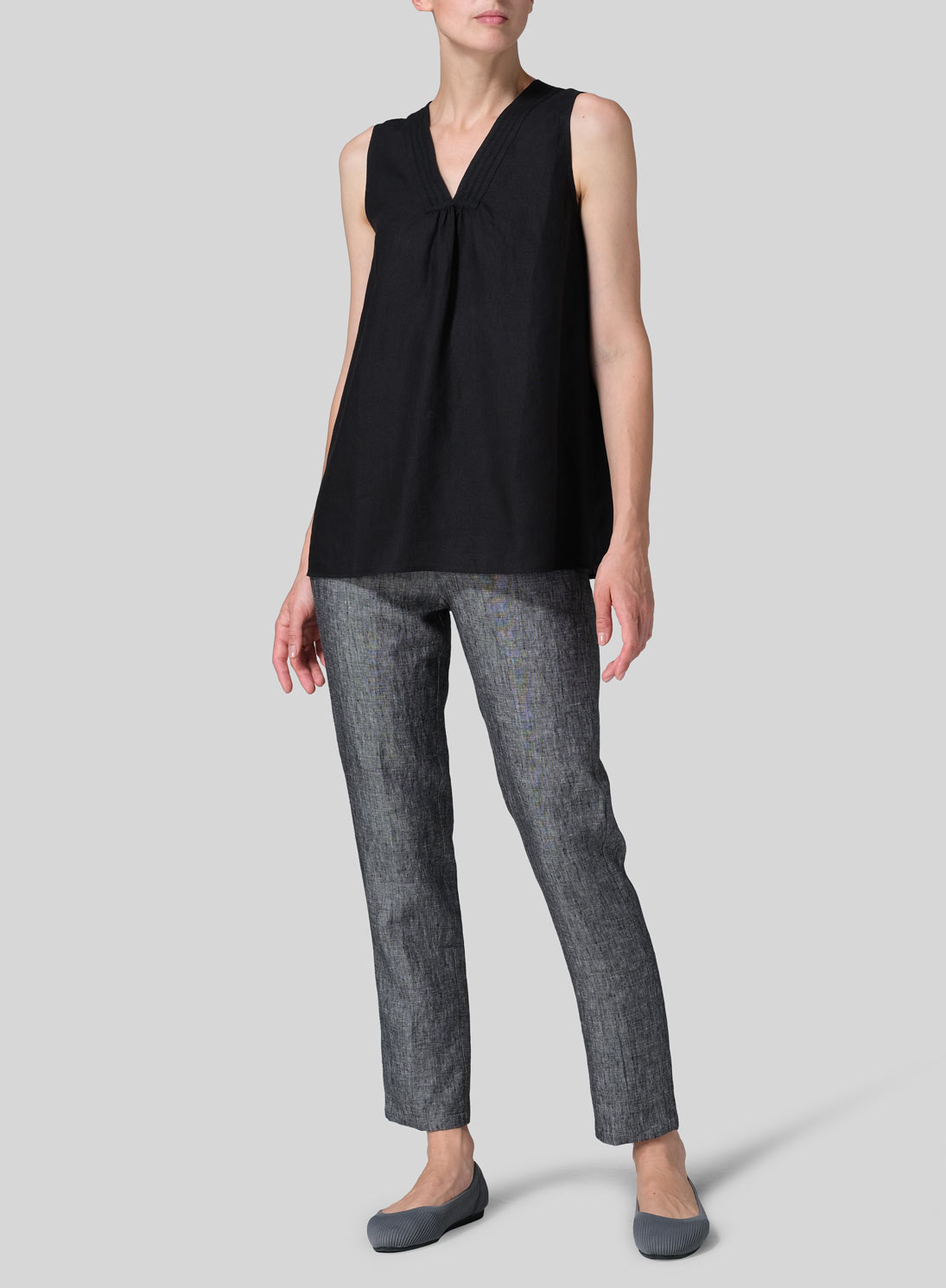 Linen Embroidered V-Neck Sleeveless Top