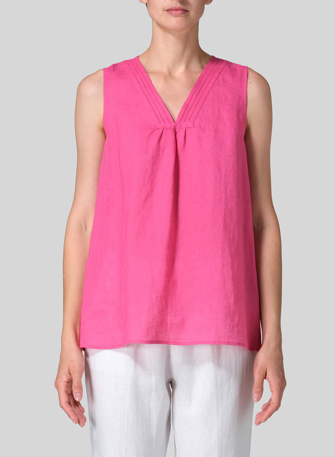 Linen Embroidered V-Neck Sleeveless Top