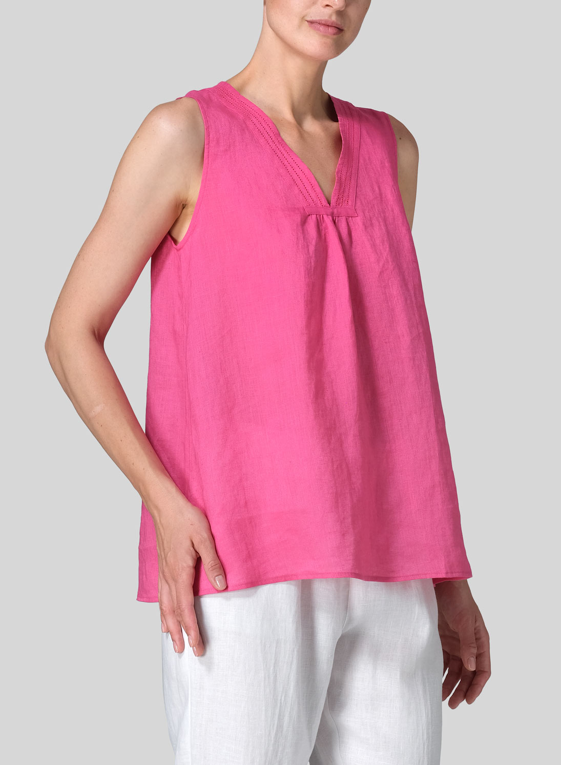Linen Embroidered V-Neck Sleeveless Top
