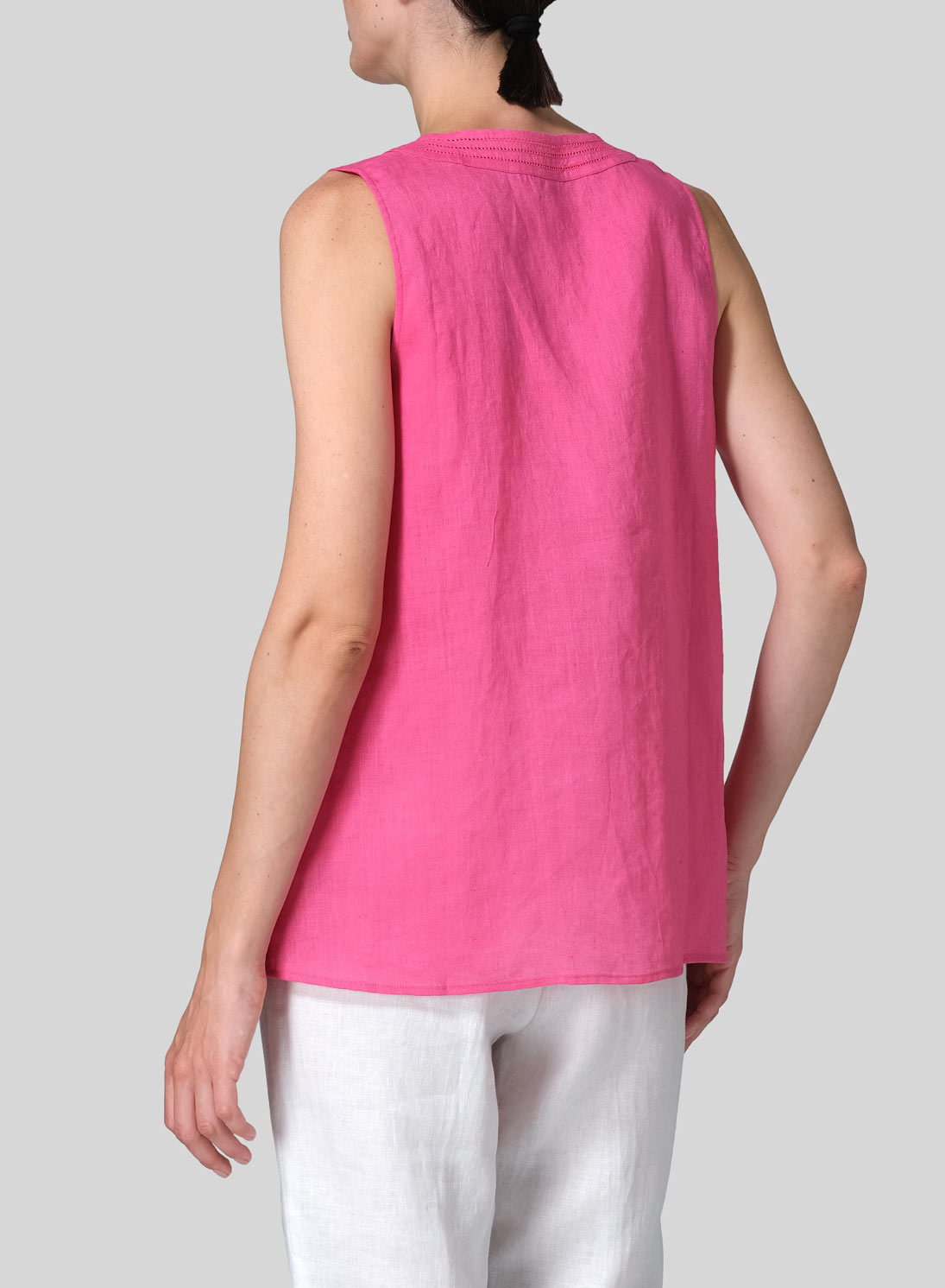 Linen Embroidered V-Neck Sleeveless Top